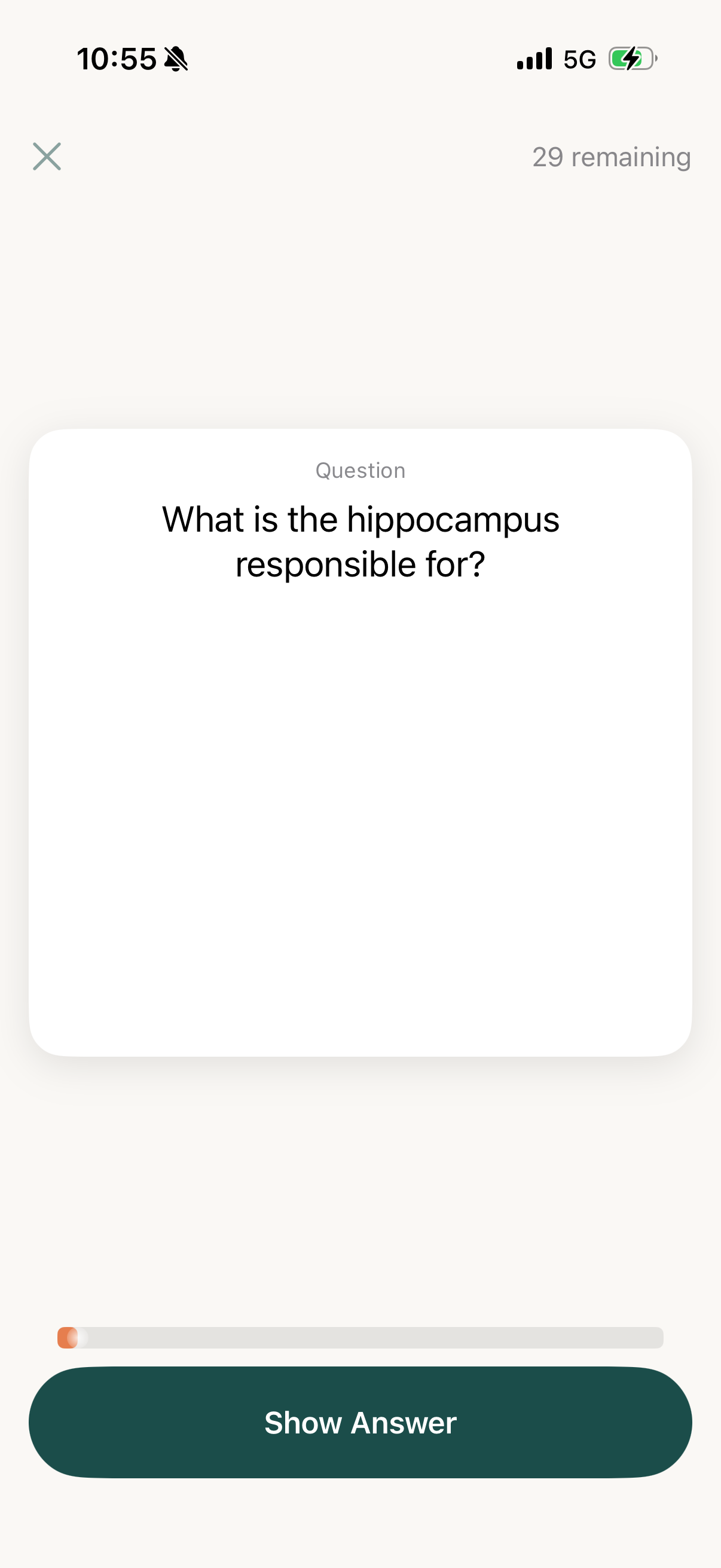 topos study session showing a flashcard question